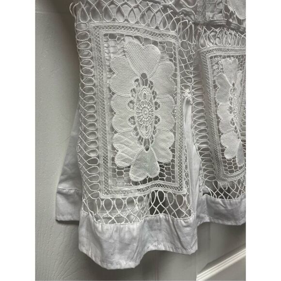 Nicole Miller New York White Heavy Lace Sleeveless Tie Back Peplum Blouse sz XL - Picture 4 of 8
